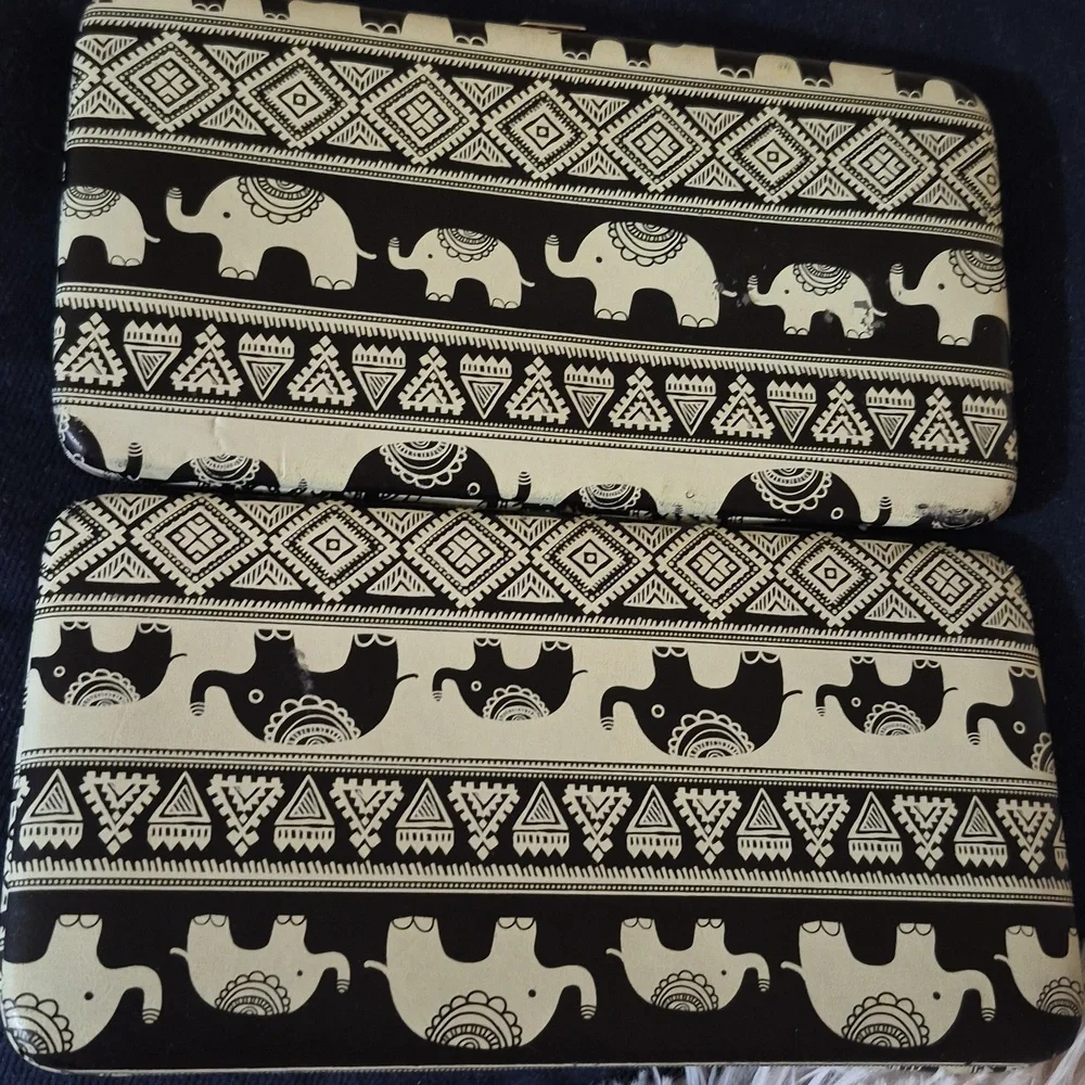 Boho Black N White Elephant Push Snap Open Wallet Clutch
